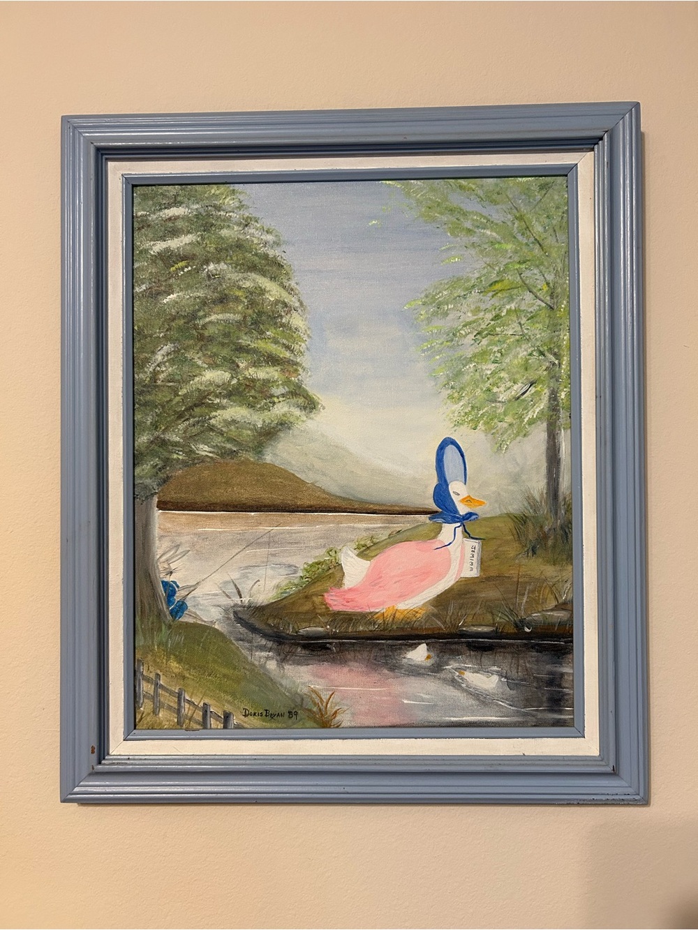 Hand painted framed canvas of Jemima Puddle-Duck of Beatrix Potter 1989